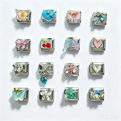Stainless Steel Italian Modular Charm Links DIY European Ins Style Heart Butterfly Rhinestone Jewelry Accessories