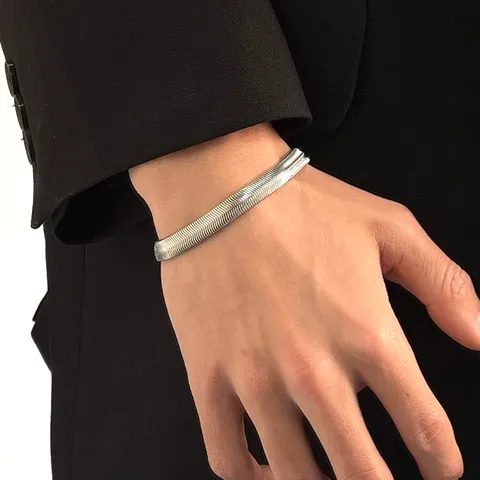 Collana Bracciale con Catena a Serpente in Acciaio Inossidabile Minimalista Unisex Argento Piatto Moda Gioielli