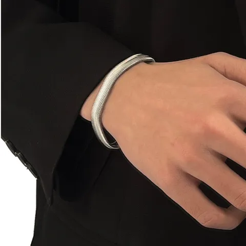 Collana Bracciale con Catena a Serpente in Acciaio Inossidabile Minimalista Unisex Argento Piatto Moda Gioielli