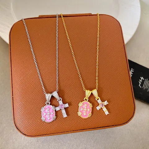 Copper Gold Plated Cross Pendant Necklace Personalized Luxury Micro Set Zirconia Fashion Jewelry For Women Banquet Daily Gift