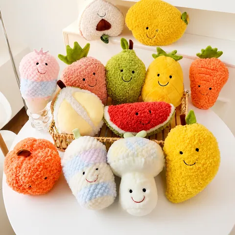 Cute Fruit Plush Toy Smiling Mango Durian Pumpkin Carrot Watermelon Banana Stuffed Doll Soft Pillow Gift