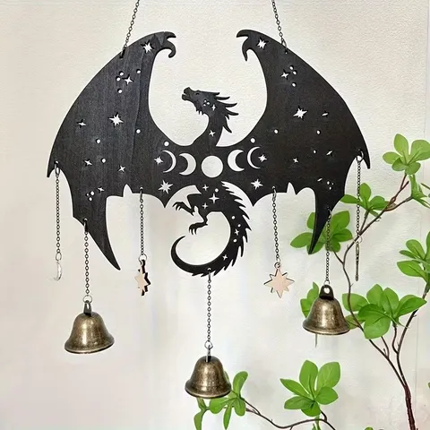 Halloween Houten Vleermuis Draak Windgong Gotisch Maan Ster Hol Hangend Ornament Huisdecoratie