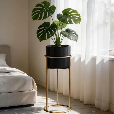 Nordic Iron Art Flower Stand Indoor Floor Standing Plant Pot Holder Gold Metal Living Room Balcony Decor
