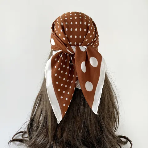 Polka Dot Mode Imitatie Zijde Vierkante Sjaal Visgraat Bedrukt Halssjaal Elegante Hoofddoek Sjaal Voor Vrouwen Reizen Forens
