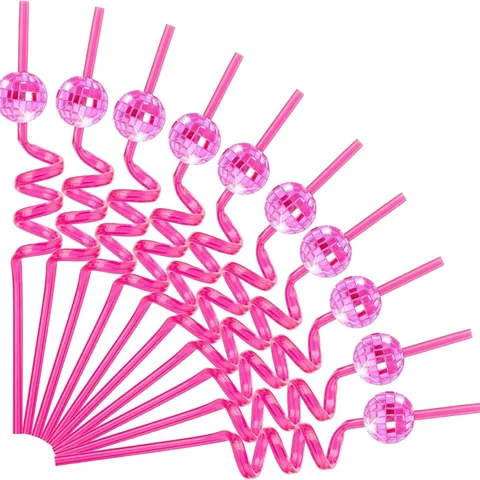 Creative Disco Ball Drinking Straws Reusable Plastic Party Straws Colorful Curly Straws For Christmas Bar