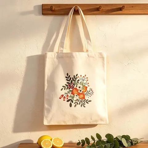 DIY Embroidery Kit Canvas Tote Bag Cotton Polyester Blend Botanical Floral Pattern Shoulder Bag Craft Kit Starter Set