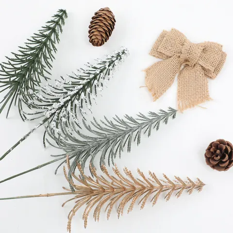 Artificial Pine Needle Branches Plastic Greenery Fake Pine Stems For Christmas Wreath DIY Home Party Holiday Decoration
