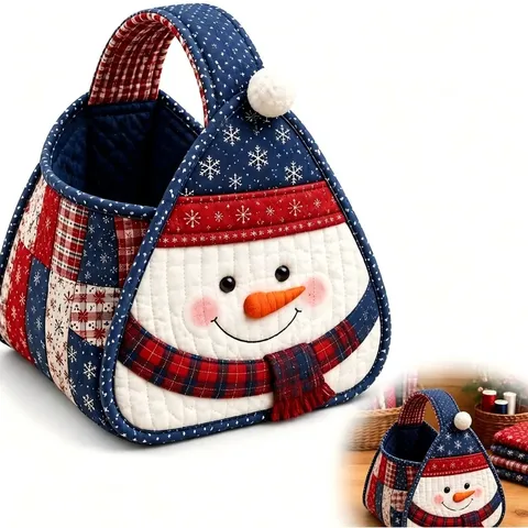 Christmas DIY Quilted Tote Basket Handmade Festive Storage Organizer With Cartoon Holiday Design For Home Decor