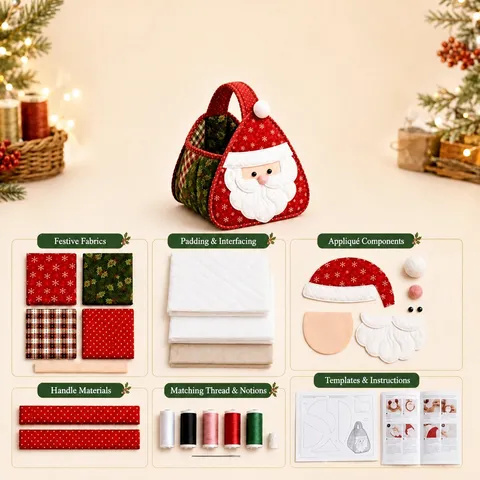 Cesta Acolchada DIY de Navidad Organizador de Almacenamiento Festivo Hecho a Mano con Diseño de Vacaciones de Dibujos Animados