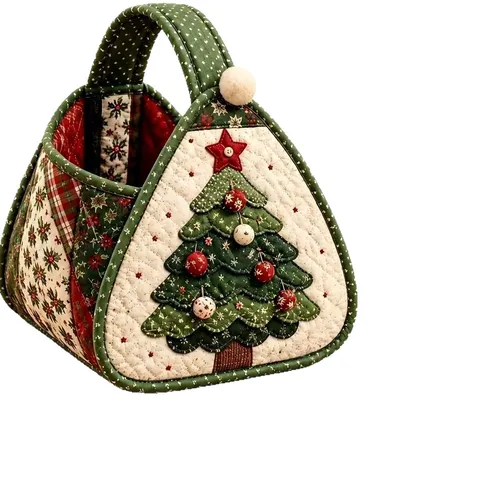 Cesta Acolchada DIY de Navidad Organizador de Almacenamiento Festivo Hecho a Mano con Diseño de Vacaciones de Dibujos Animados
