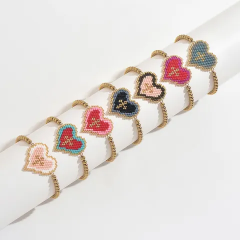 Bracciale Intrecciato a Mano con Perline Miyuki Cuore e Croce Bracciale Regolabile in Acciaio Inossidabile con Nappina Donna Gioielli