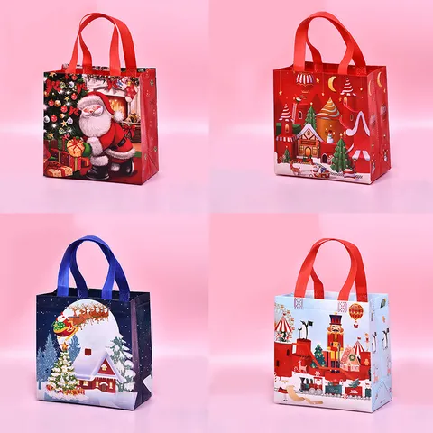 Christmas Non-Woven Gift Bag Santa Claus Sleigh Castle Cartoon Handbag Holiday Party Gift Packaging Storage Bag