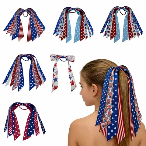 Wereldbeker Kinderen Haarelastiek Amerikaanse Vlag Bedrukt Lint Elastische Hoofdband Cheerleading Haaraccessoires