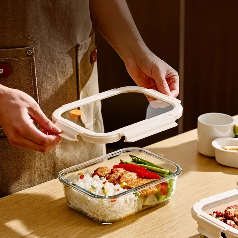 Klares Borosilikatglas Lunchbox Mikrowellengeeignet Luftdichter Bento Lebensmittelbehälter Mit Fächern