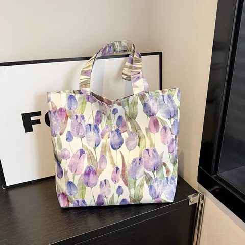 Damen Große Kapazität Blumen Leinwand Tote Bag Casual Schulter Handtasche Stilvolle Studenten Einkauftasche Tägliche Reise
