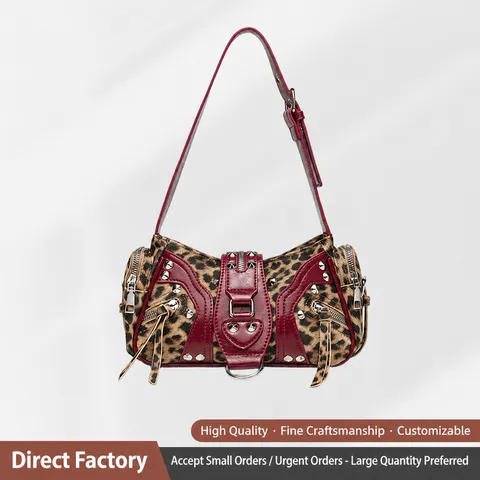 Women Y2K Vintage Motorcycle Shoulder Bag PU Leather Rivet Tassel Crossbody Bag Chic Street Style Handbag For Ladies