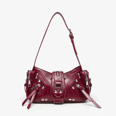 Bolso de Hombro de Motocicleta Vintage Y2K para Mujer de Cuero PU con Remaches y Borlas Bolso Estilo Urbano Chic