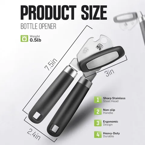 Stainless Steel Can Opener Multi-Functional Manual Bottle Opener Heavy Duty Ergonomic Non-Slip Handle Kitchen Gadget Tool