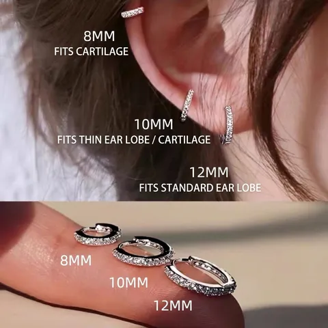 Rhinestone Micro Inlaid Copper Hoop Earrings Small Ear Bone Rings Gold Silver Plated Fashion Jewelry For Women
