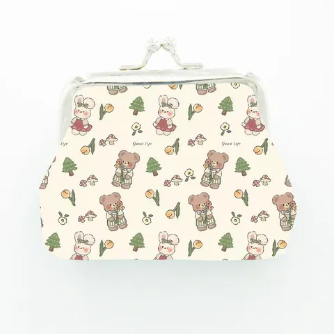 Cute Cartoon Bear Print Coin Purse Women Mini Kiss-Lock Wallet Storage Pouch Kawaii Kids Small Change Purse Handbag