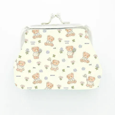 Cute Cartoon Bear Print Coin Purse Women Mini Kiss-Lock Wallet Storage Pouch Kawaii Kids Small Change Purse Handbag