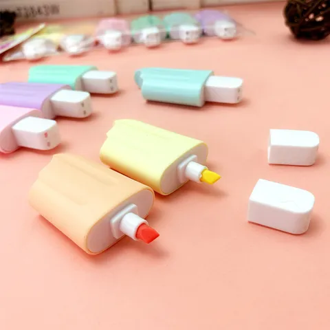 Mini Cute Ice Cream Shape Highlighters Colorful Macaron Pastel Marker Pens For Student Office Stationery