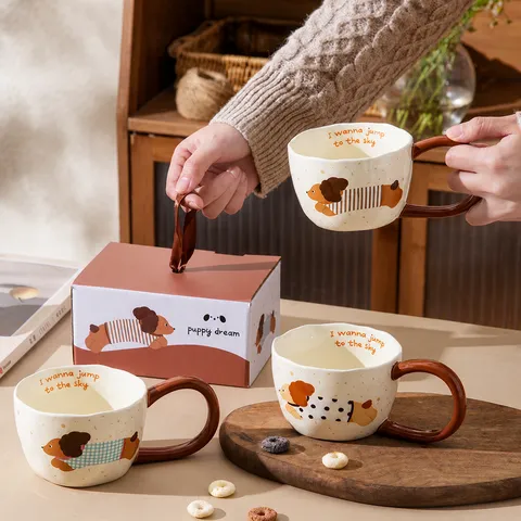 Taza de Cerámica de Perro Lindo Creativo con Mango de Oreja Grande Taza de Café de novedad Taza de Agua de Oficina Regalo de Animal Lindo
