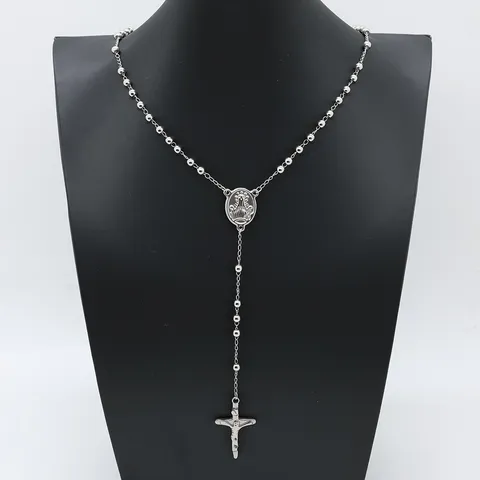 Unisex Acero Inoxidable Rosario Cuenta Cadena Collar Cruz Colgante Suéter Cadena Moda Joyería Regalo