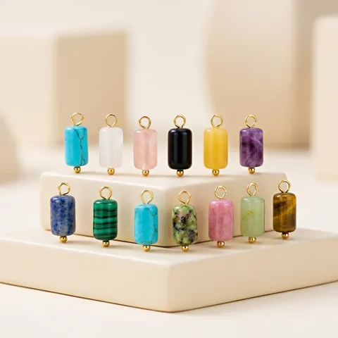 Natural Stone Cylinder Pendant Stainless Steel Gold Plated DIY Jewelry Making Accessories Charm For Necklace Bracelet Women Gift