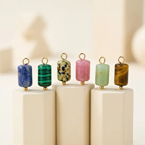 Natural Stone Cylinder Pendant Stainless Steel Gold Plated DIY Jewelry Making Accessories Charm For Necklace Bracelet Women Gift