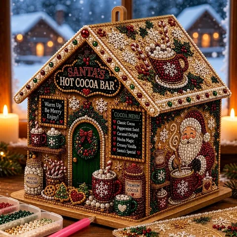 DIY Diamond Painting Christmas Cabin Kit Wooden Christmas House Resin Rhinestone Desktop Ornament Holiday Decor