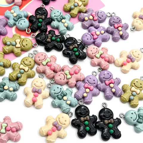 Cartoon Gingerbread Man Resin Charms Colorful Pendants For DIY Earrings Necklace Keychain Jewelry Making Accessories