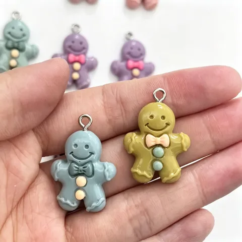 Cartoon Gingerbread Man Resin Charms Colorful Pendants For DIY Earrings Necklace Keychain Jewelry Making Accessories