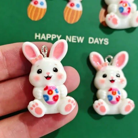 Cute Cartoon Resin Rabbit Charms Colorful Easter Egg Floral Pendants For DIY Jewelry Earrings Necklace Keychain Accessories