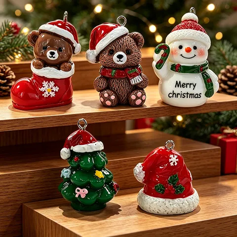 Weihnachtsanhänger aus Harz Schneemann Bär Weihnachtsbaum Weihnachtsmütze DIY Ohrringe Halskette Schlüsselanhänger Zubehör