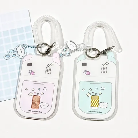 INS Mignon Appareil Photo Téléphone Acrylique Étui de Carte Transparent Photo d'Identité Pendentif de Rangement