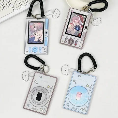 INS Mignon Appareil Photo Téléphone Acrylique Étui de Carte Transparent Photo d'Identité Pendentif de Rangement