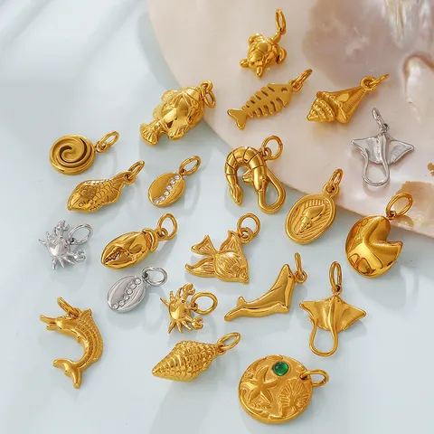 Vergoldeter Edelstahl Meereslebewesen Muschel Fisch Anhänger DIY Schmuckzubehör Für Damen Urlaubsgeschenk