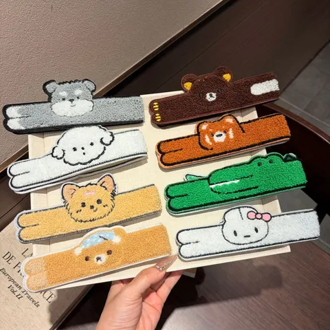 Cute Cartoon Animal Plush Embroidery Hairband For Kids Girls Velcro Fringe Sticker Baby Toddler Hair Accessories Headwear