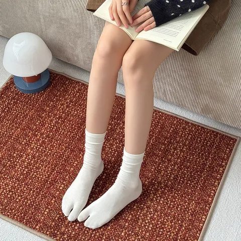 Women Split Toe Socks Solid Color Mid Calf Tabi Socks Cotton Blend Breathable Sweat Absorbent Korean Style Fashion Socks