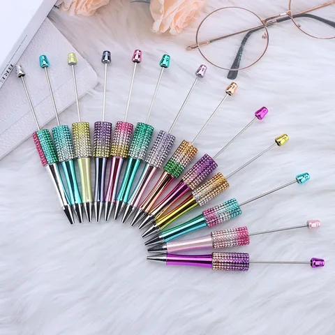 DIY Gradient Rhinestone Beadable Ballpoint Pen Creative Bling Crystal Diamond Metal Ball Pen Office School Stationery Gift