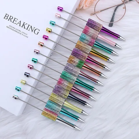DIY Gradient Rhinestone Beadable Ballpoint Pen Creative Bling Crystal Diamond Metal Ball Pen Office School Stationery Gift