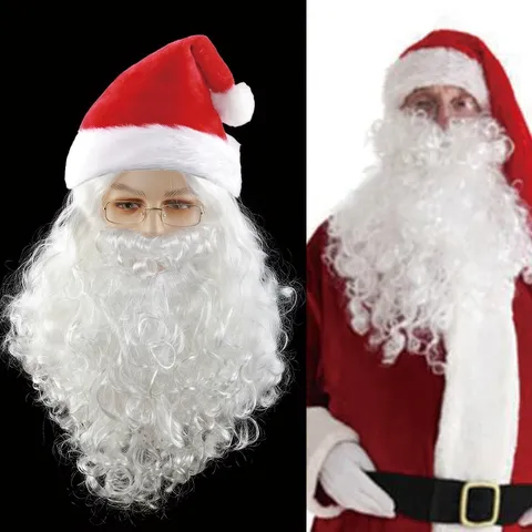 Barba Finta di Babbo Natale Bianca Lunga Riccia Accessorio per Costume per Oggetti di Scena per Festa di Natale