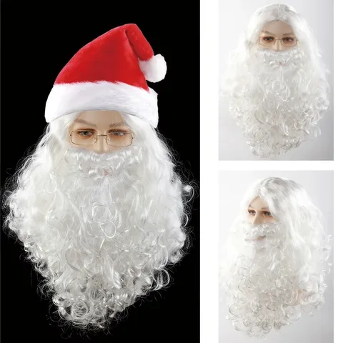 Barba Finta di Babbo Natale Bianca Lunga Riccia Accessorio per Costume per Oggetti di Scena per Festa di Natale