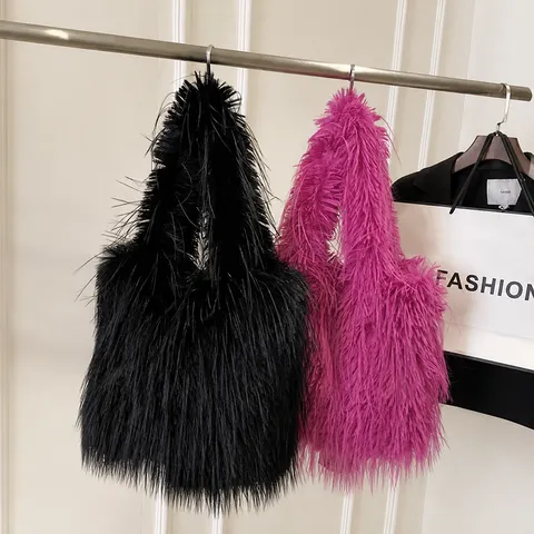 Bolso Tote de Peluche de Gran Capacidad para Mujer Bolso de Hombro de Piel Sintética Esponjoso Minimalista Casual de Invierno