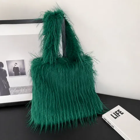 Bolso Tote de Peluche de Gran Capacidad para Mujer Bolso de Hombro de Piel Sintética Esponjoso Minimalista Casual de Invierno