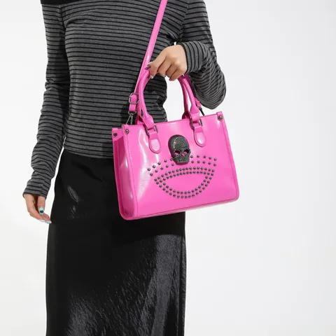Stile Punk Donna Borsa a Tracolla in Pelle PU Rivetti Decorazione Teschio Borsa a Mano Tote Bag Moda Casual Quotidiano