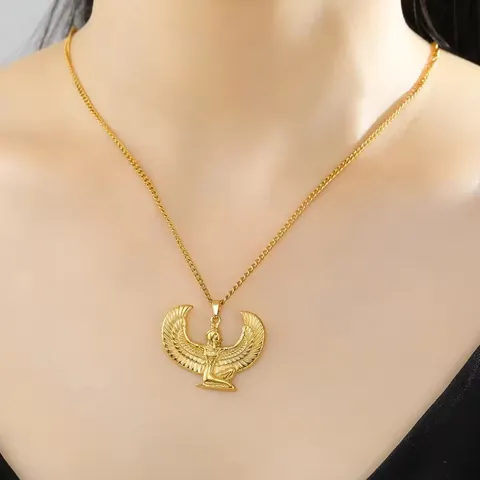 304 Roestvrij Staal Egyptische Vleugels Godin Hanger Ketting Hip Hop Punk Wolfskop Engel Kruis Lange Ketting Ketting Voor Mannen Vrouwen Sieraden