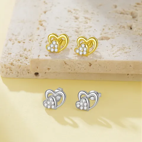 Hartvormige Zirconia Oorknopjes Voor Vrouwen 304 Roestvrij Staal Echt Gouden Plating Franse Vintage Mode Sieraden