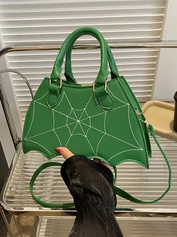 Women's Fashion Tote Bag PU Leather Casual Shoulder Crossbody Bag Gothic Bat Wing Spider Web Design Top Handle Handbag